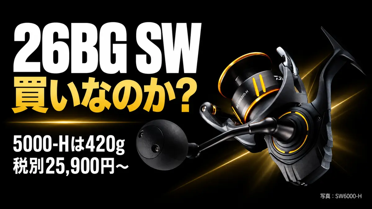 26BG SWは買いなのか。SW6000-Hの製品写真と、5000-Hの重量420g・税別25,900円からの価格を表示。